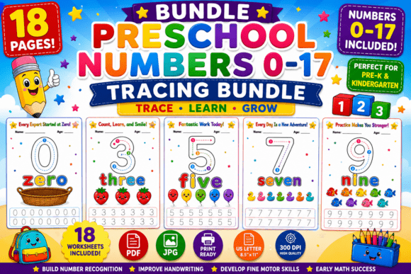 Download Bundle Preschool Numbers 0–17 Tracing - Bundle Collection