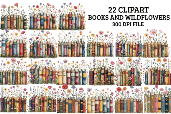 Download Books and Wildflowers Clipart Bundle PNG - Bundle Collection