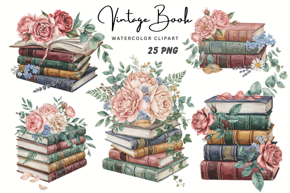 Download Vintage Book Clipart Bundle, Old Books - Bundle Collection