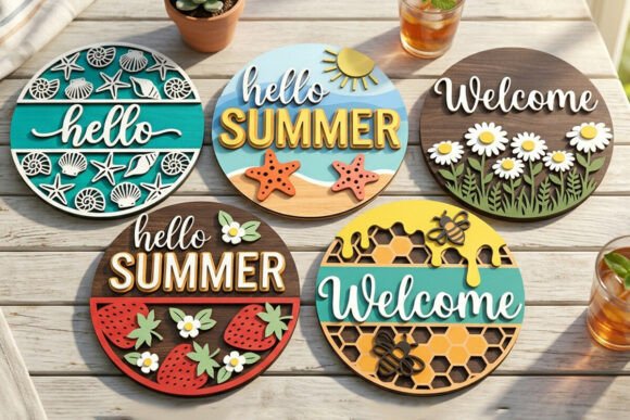 Download Summer Round Sign Laser Cut Bundle - Bundle Collection